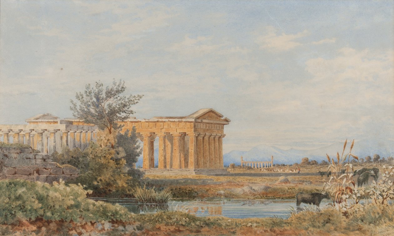 Świątynie Paestum, 1843-44 (wc na papierze) autorstwa Arthur Glennie