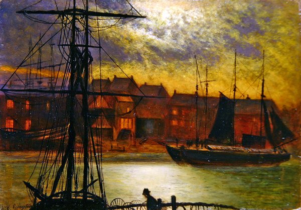Łodzie w porcie Whitby (olej na płótnie) autorstwa Arthur Grimshaw