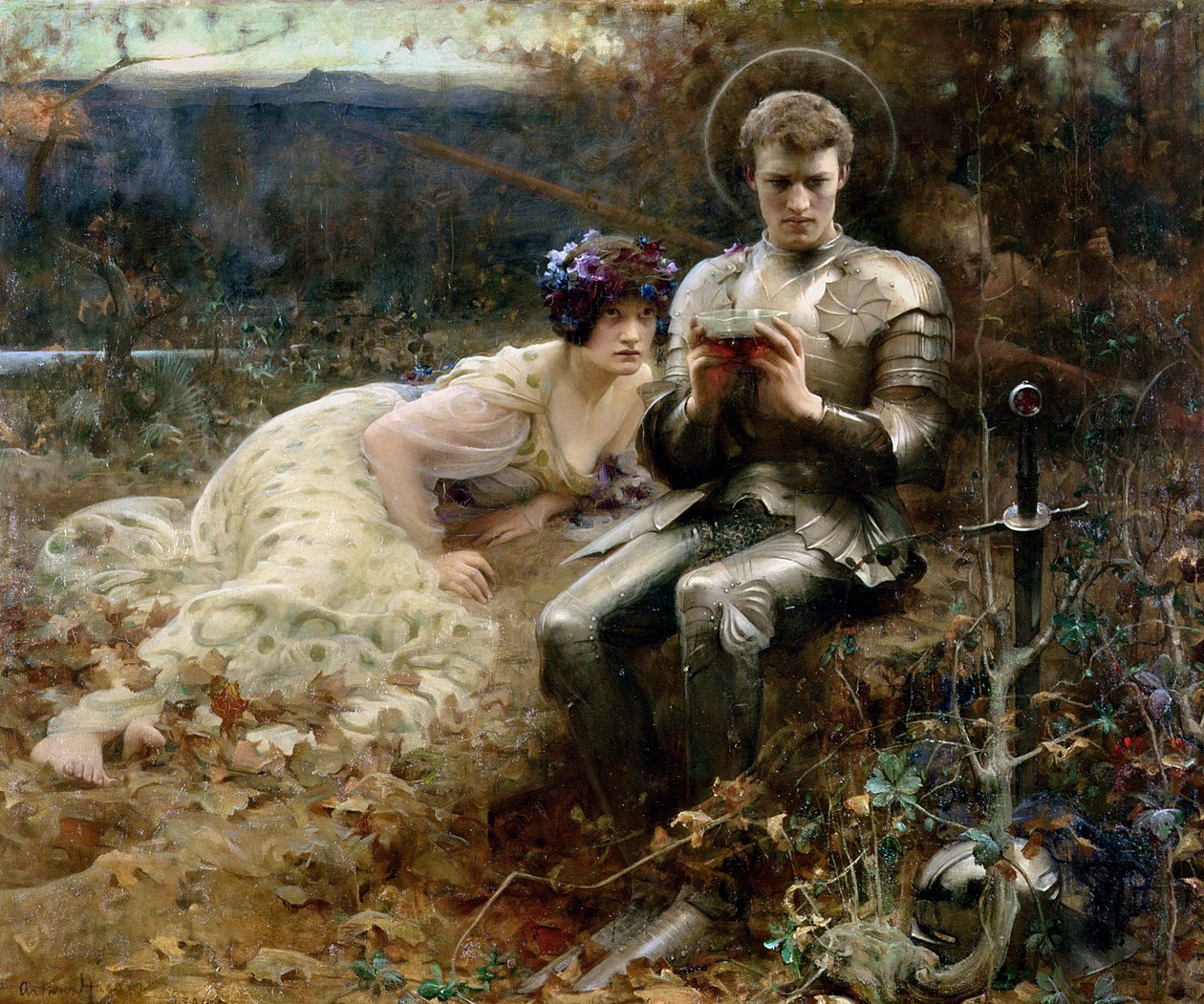 Kuszenie Sir Percivala autorstwa Arthur Hacker