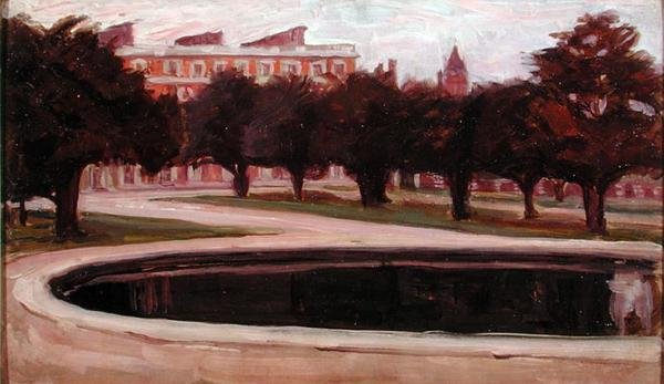 Pałac Hampton Court (olej na panelu) autorstwa Arthur Haythorne Studd