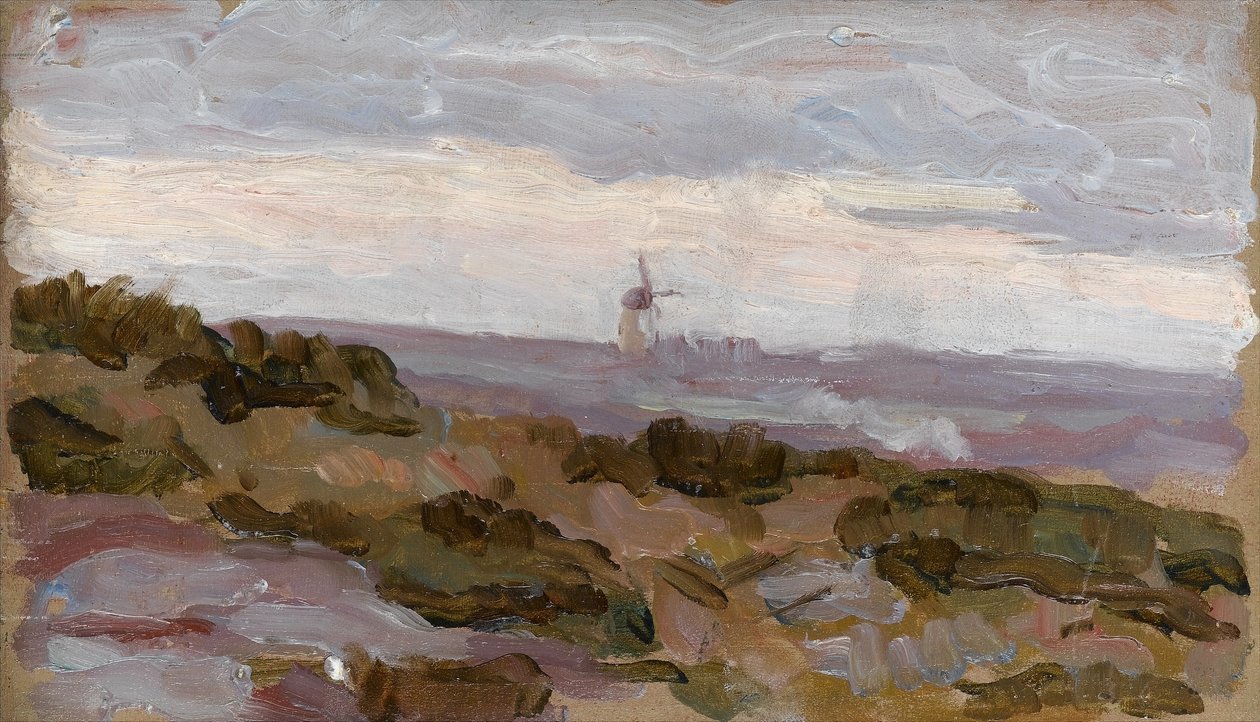 Studium krajobrazowe z wiatrakiem na horyzoncie, ok. 1900 autorstwa Arthur Haythorne Studd