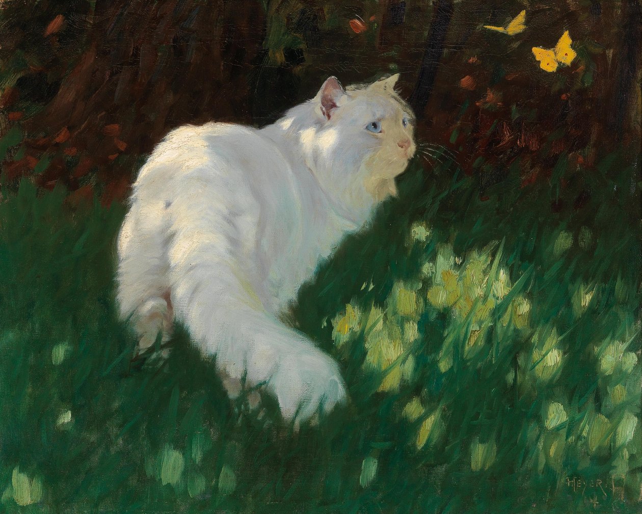 Biały kot i motyle autorstwa Arthur Heyer