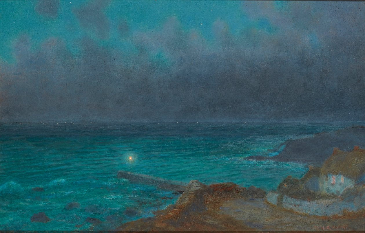 Bezpieczna przystań, Kornwalia (olej na pokładzie) autorstwa Arthur Hughes