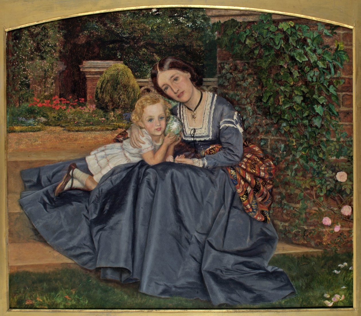 Matka i dziecko siedzą w ogrodzie, 1865-70 autorstwa Arthur Hughes