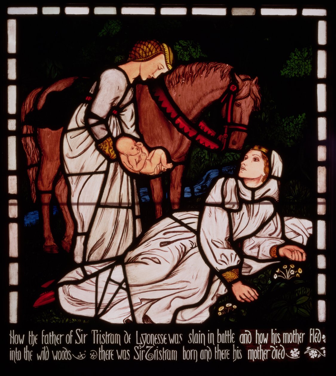 Narodziny Tristana, z „Historii Tristana i Izoldy”, William Morris und Co. (witraż) autorstwa Arthur Hughes