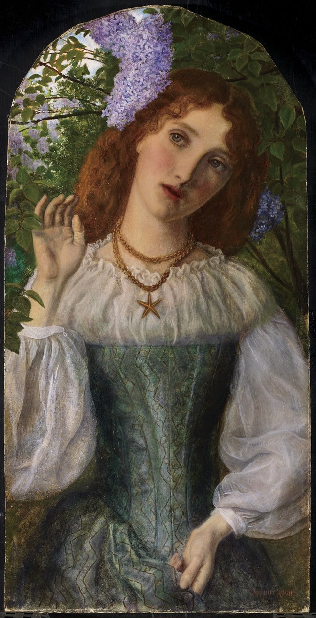 Dama z bzami, 1863 autorstwa Arthur Hughes