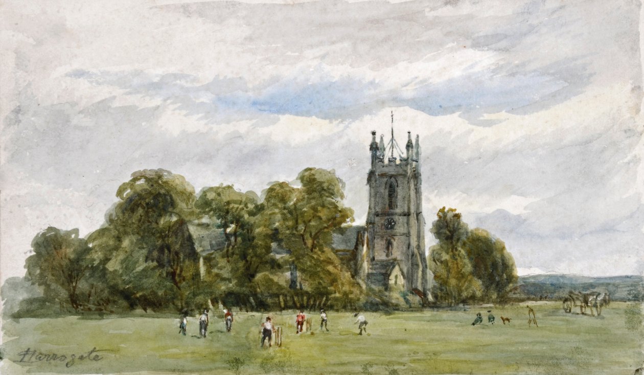 Cricket on the Stray, przed kościołem Chrystusa, High Harrogate (akwarela) autorstwa Arthur J. Stark