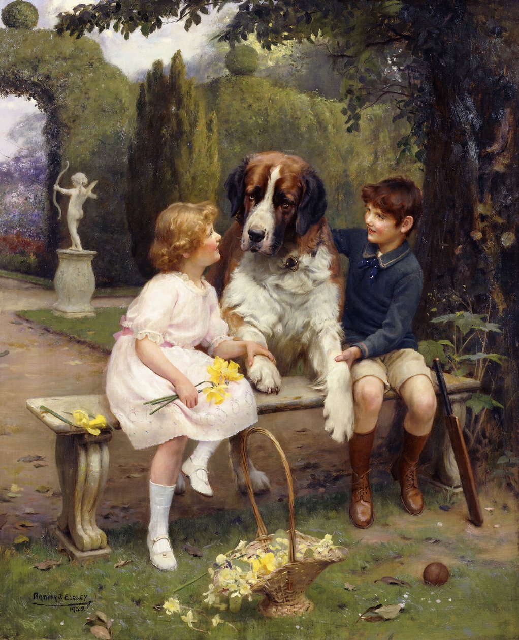 Dzieci z bernardynem autorstwa Arthur John Elsley