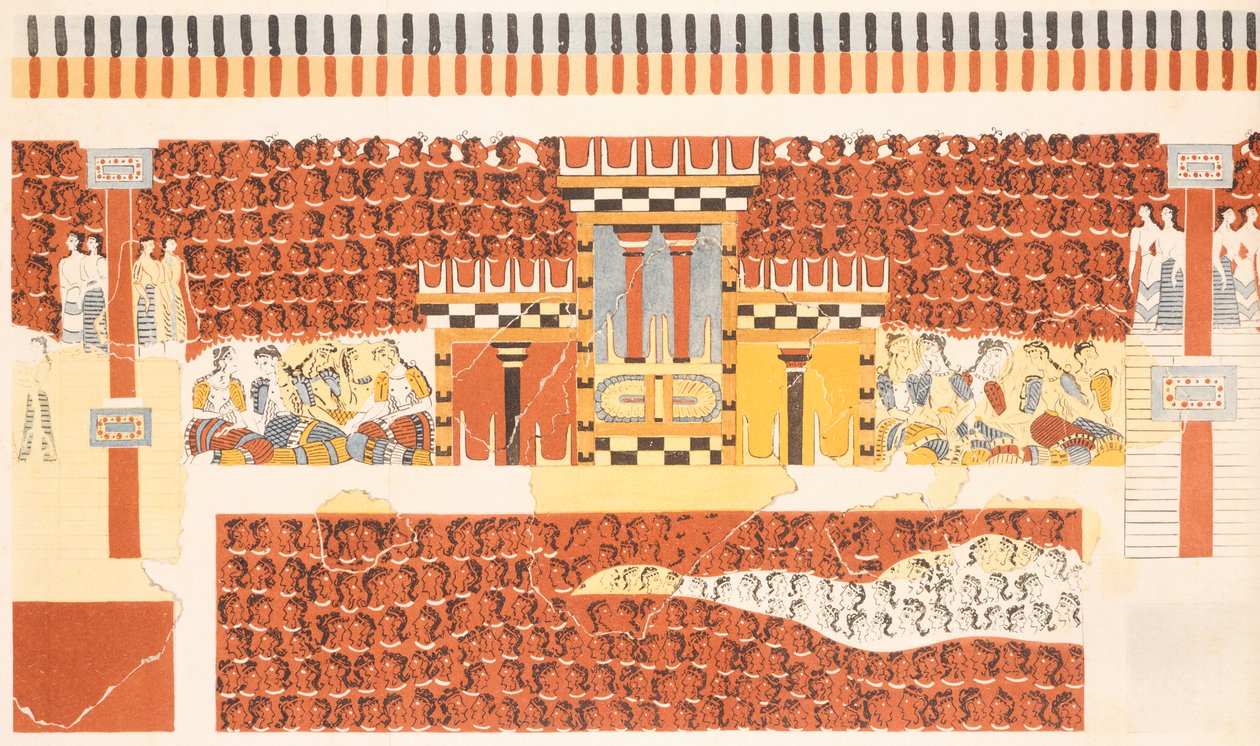 Rekonstrukcja fresku przedstawiającego Knossos autorstwa Arthur John Evans