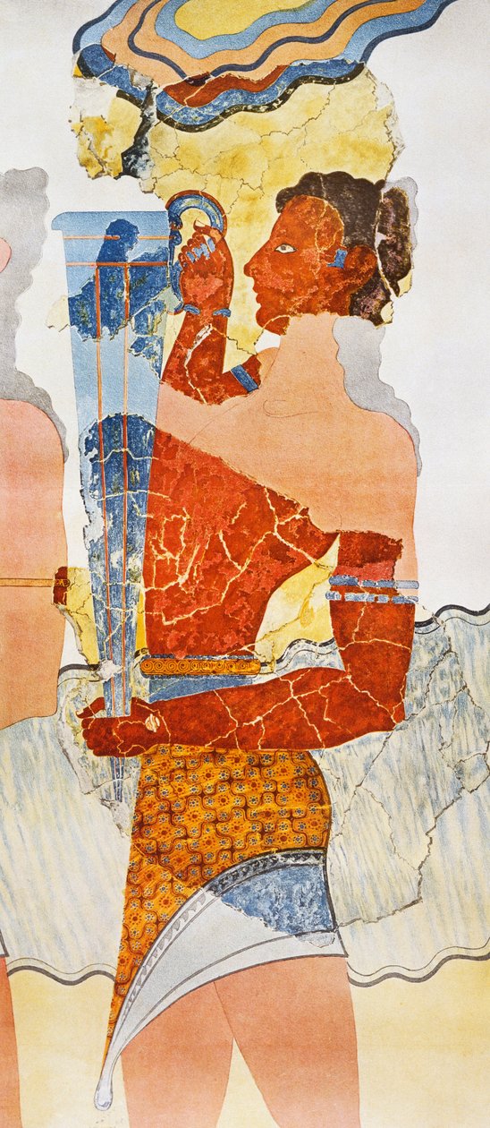 Reprodukcja fresku przedstawiającego podczaszego, pochodzącego z Pałacu Minosa w Knossos autorstwa Arthur John Evans