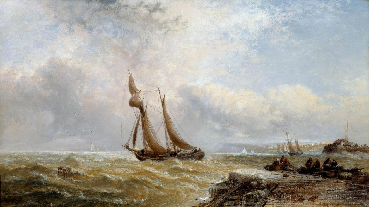 Coaster opuszczający port, niesprzyjająca pogoda autorstwa Arthur Joseph Meadows