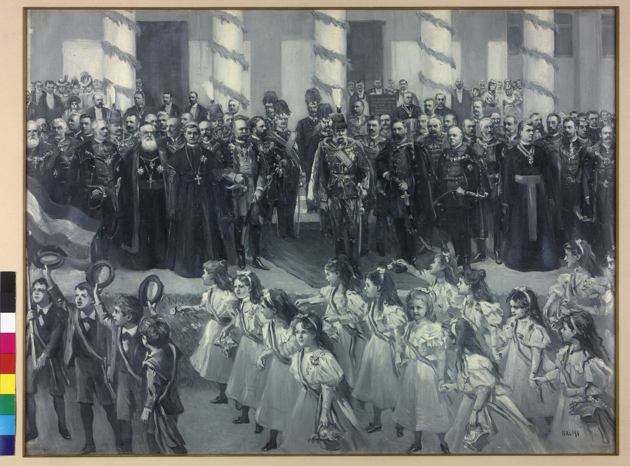 Hołd uczniów w Zagrzebiu 1895 r. autorstwa Arthur Lajos Halmi