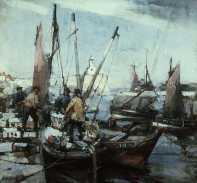 Scena portowa (olej na płótnie) autorstwa Arthur MacDonald