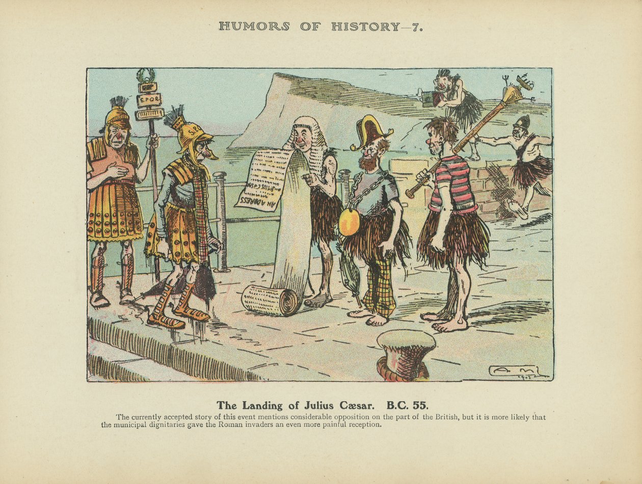 Lądowanie Juliusza Cezara. B.C. 55 (kolorowa litografia) autorstwa Arthur Moreland