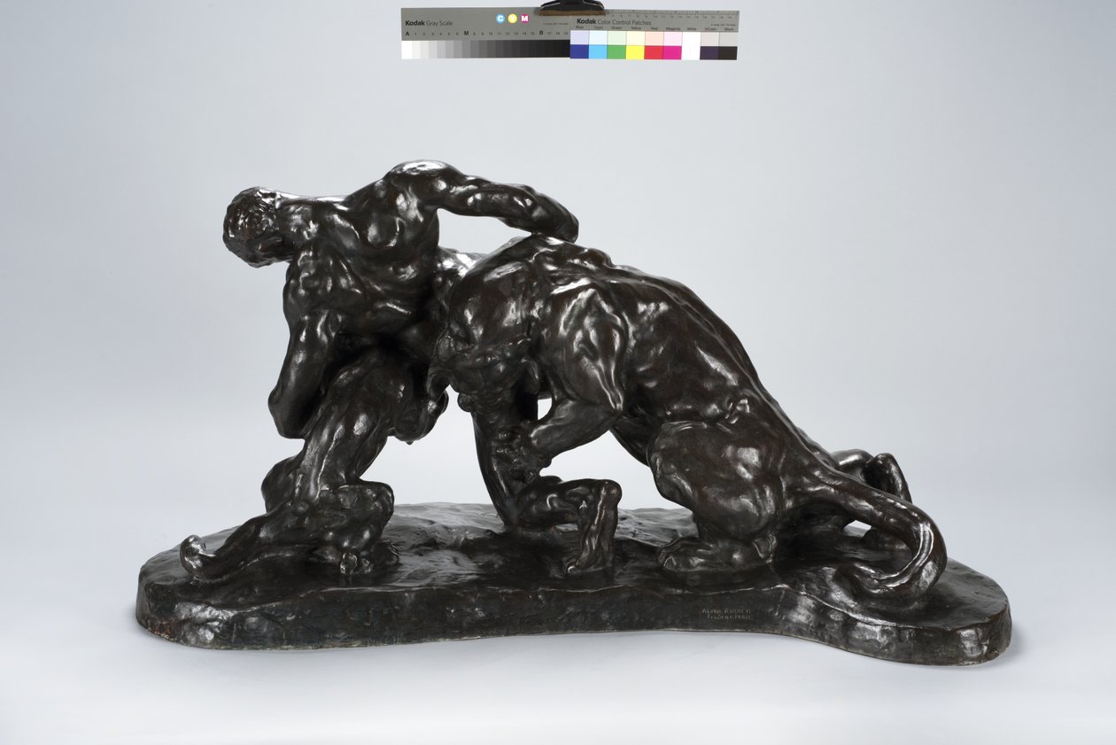 Mężczyzna zamknięty w walce z Lioness Cub (brąz) autorstwa Arthur Putnam