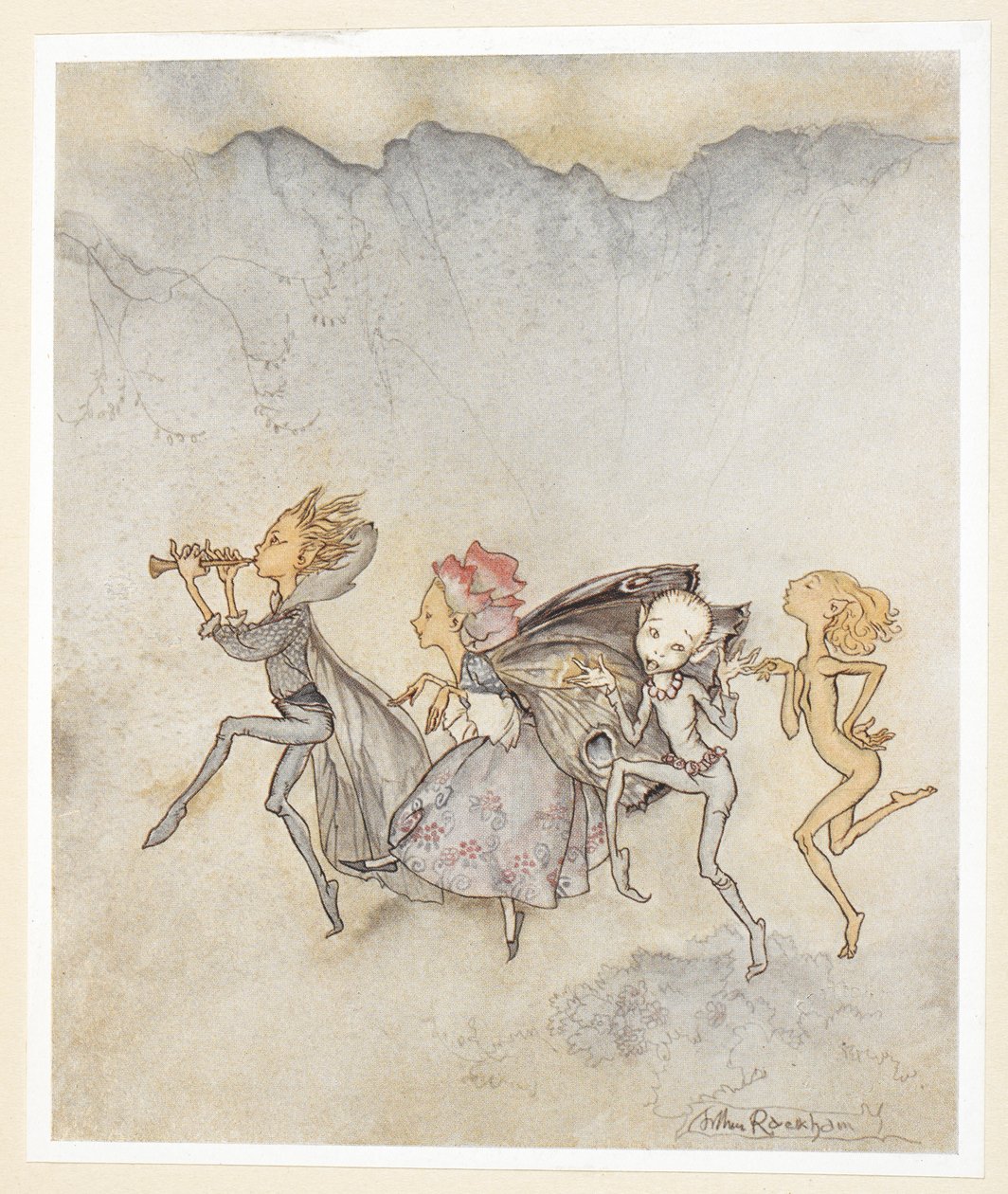 AKT IV: Scena I, wers 46 Każdy, potykając się o palec u nogi, Będzie tu z mopem i kosą. Nimfy. autorstwa Arthur Rackham