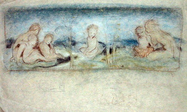 Dziecko wśród wróżek Studium do obrazu olejnego (pastel na papierze) autorstwa Arthur Rackham