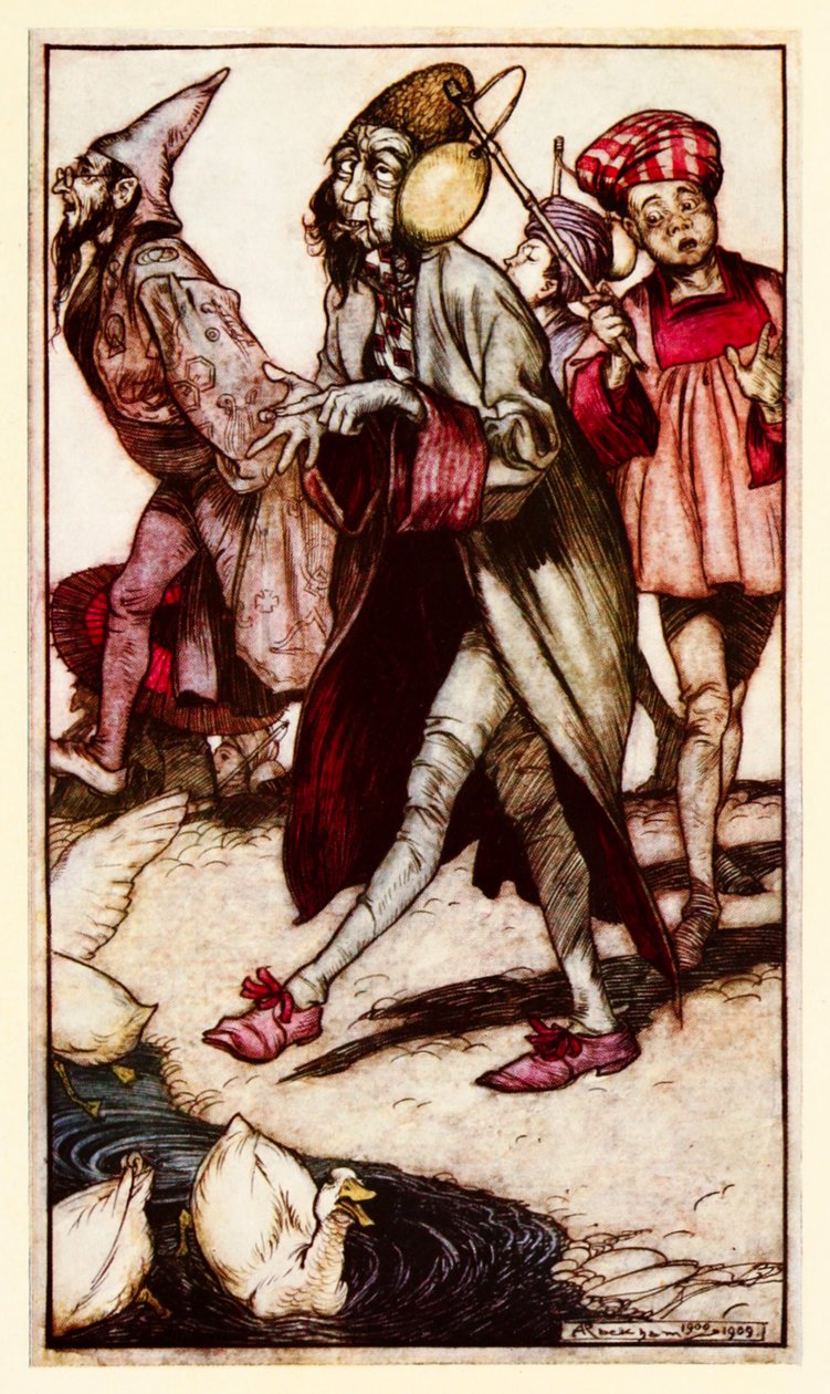 Laputianin na spacerze z części III: Podróż do Laputy itp. w Gullivers Travels autorstwa Jonathana Swifta autorstwa Arthur Rackham