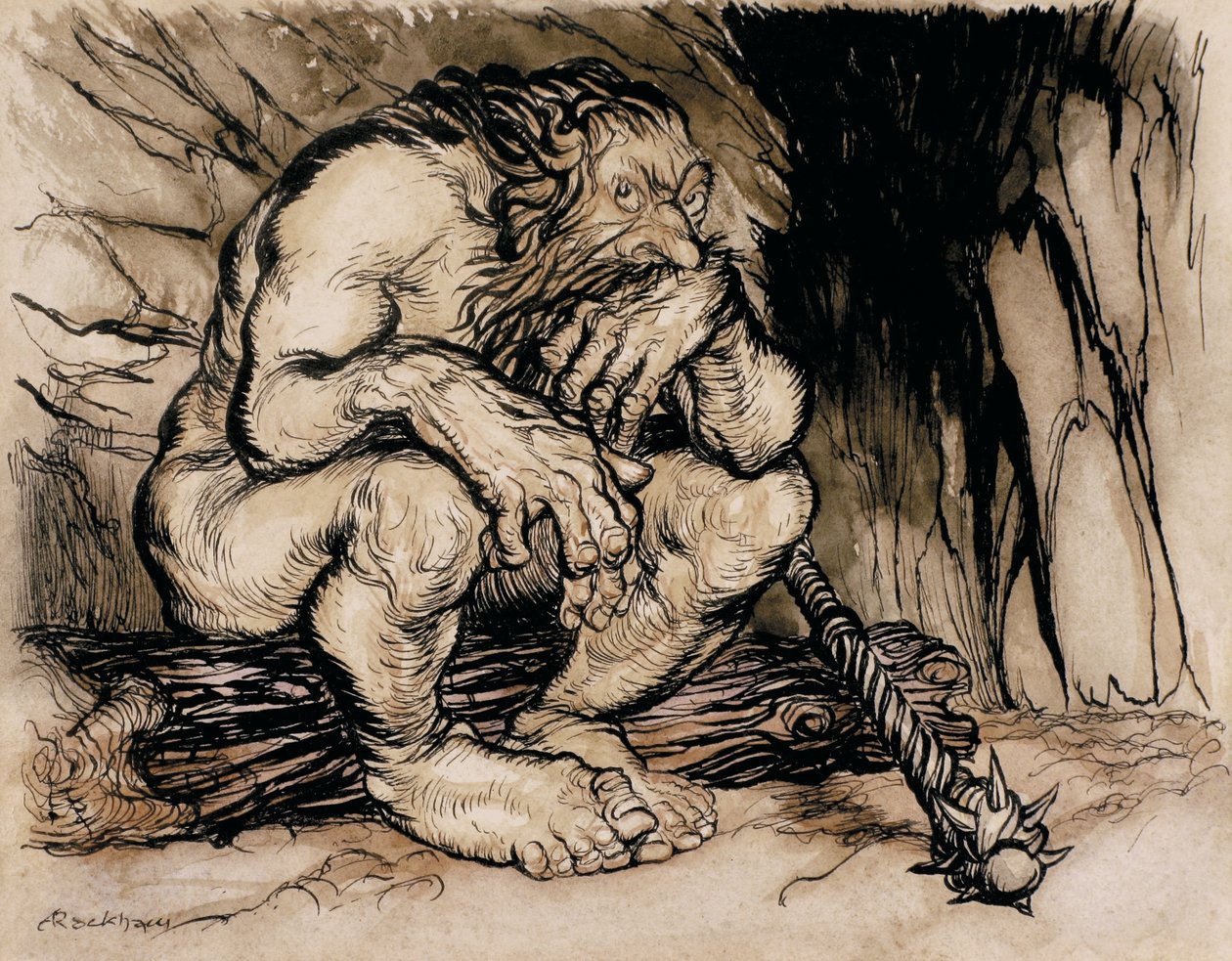 A Most Terrific Giant, ilustracja z English Fairy Tales, opublikowana w 1918 r. (pióro i atrament oraz toaleta na papierze) autorstwa Arthur Rackham