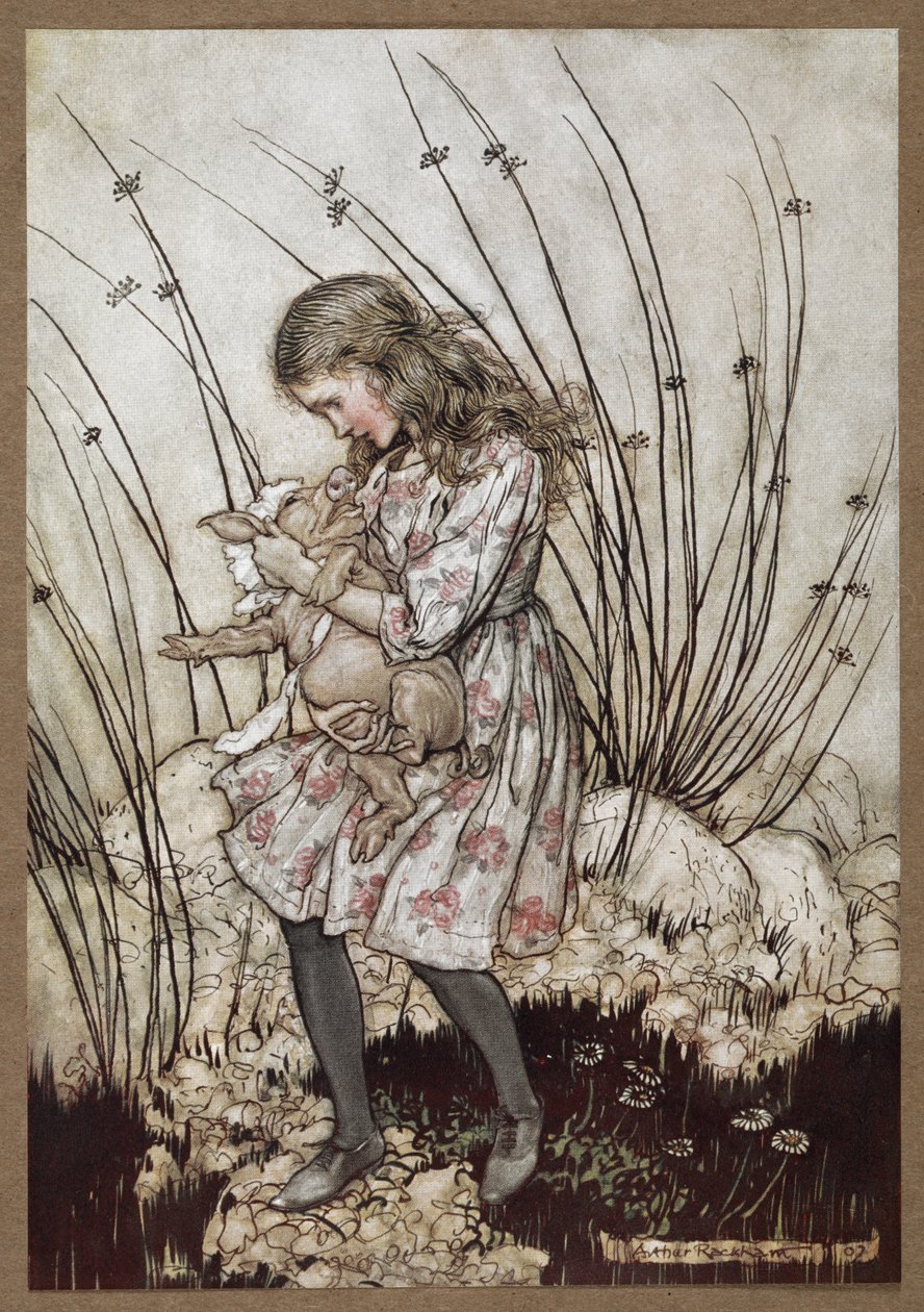 Alicja i świnka przebrani za niemowlę autorstwa Arthur Rackham