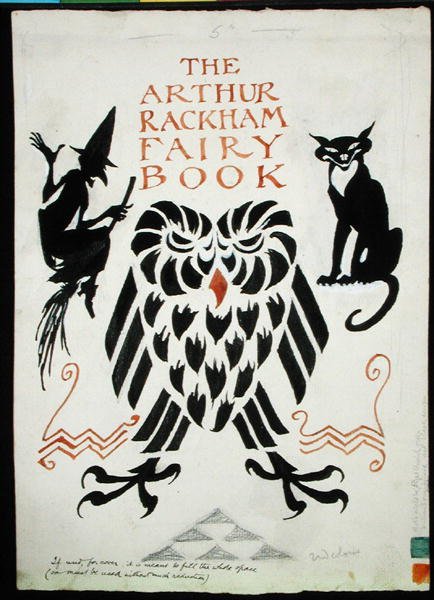 Sowa, czarownica i jej kot, okładka do "The Arthur Rackham Fairy Book", wyd. 1933 (pióro i tusz z akwarelą, akwarela i ołówek na papierze) autorstwa Arthur Rackham