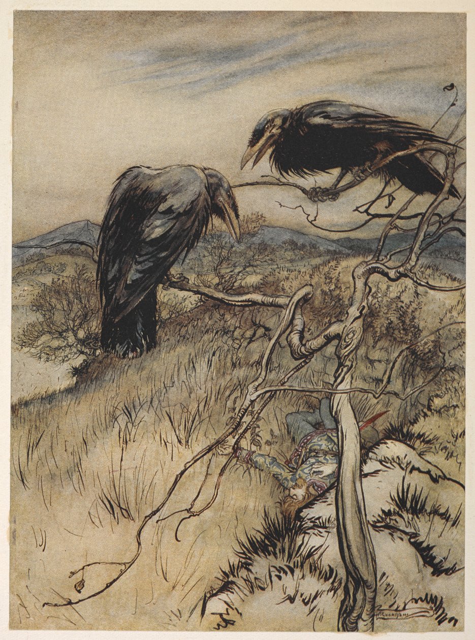 Ilustracja „The Twa Corbies” autorstwa Arthur Rackham