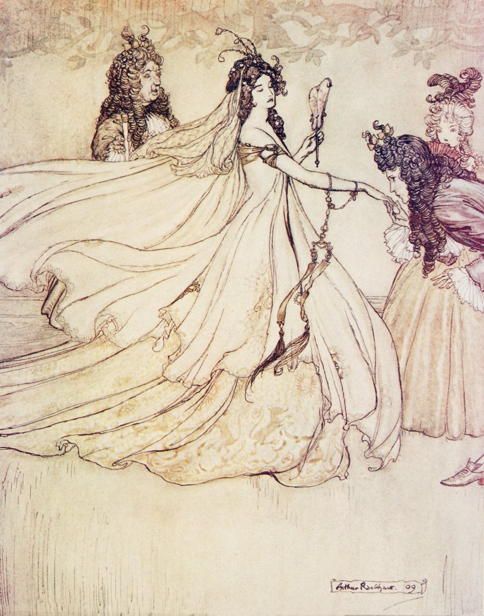 Ashenputtel idzie na bal, z Baśni braci Grimm, wyd. 1909 autorstwa Arthur Rackham
