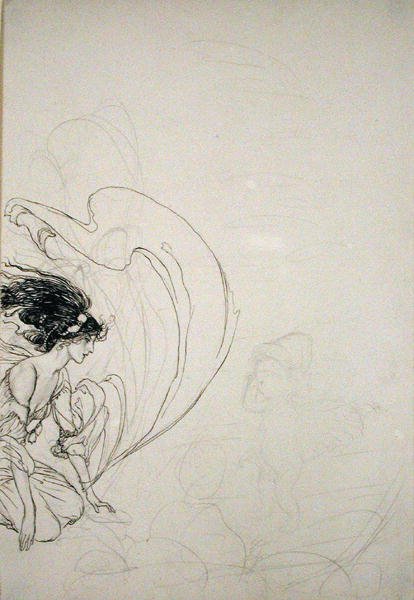 Przy pompie (ołówek na papierze) autorstwa Arthur Rackham