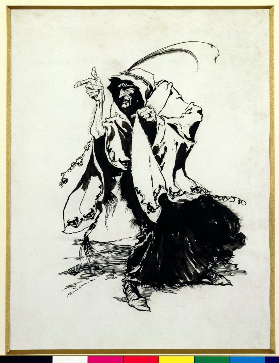 Briar Rose - The Thirteenth Fairy, ilustracja z Bajek braci Grimm, przekład pani Edgar Lucas, wydanie 1900 (pióro i atrament oraz monochromatyczna toaleta na papierze) autorstwa Arthur Rackham