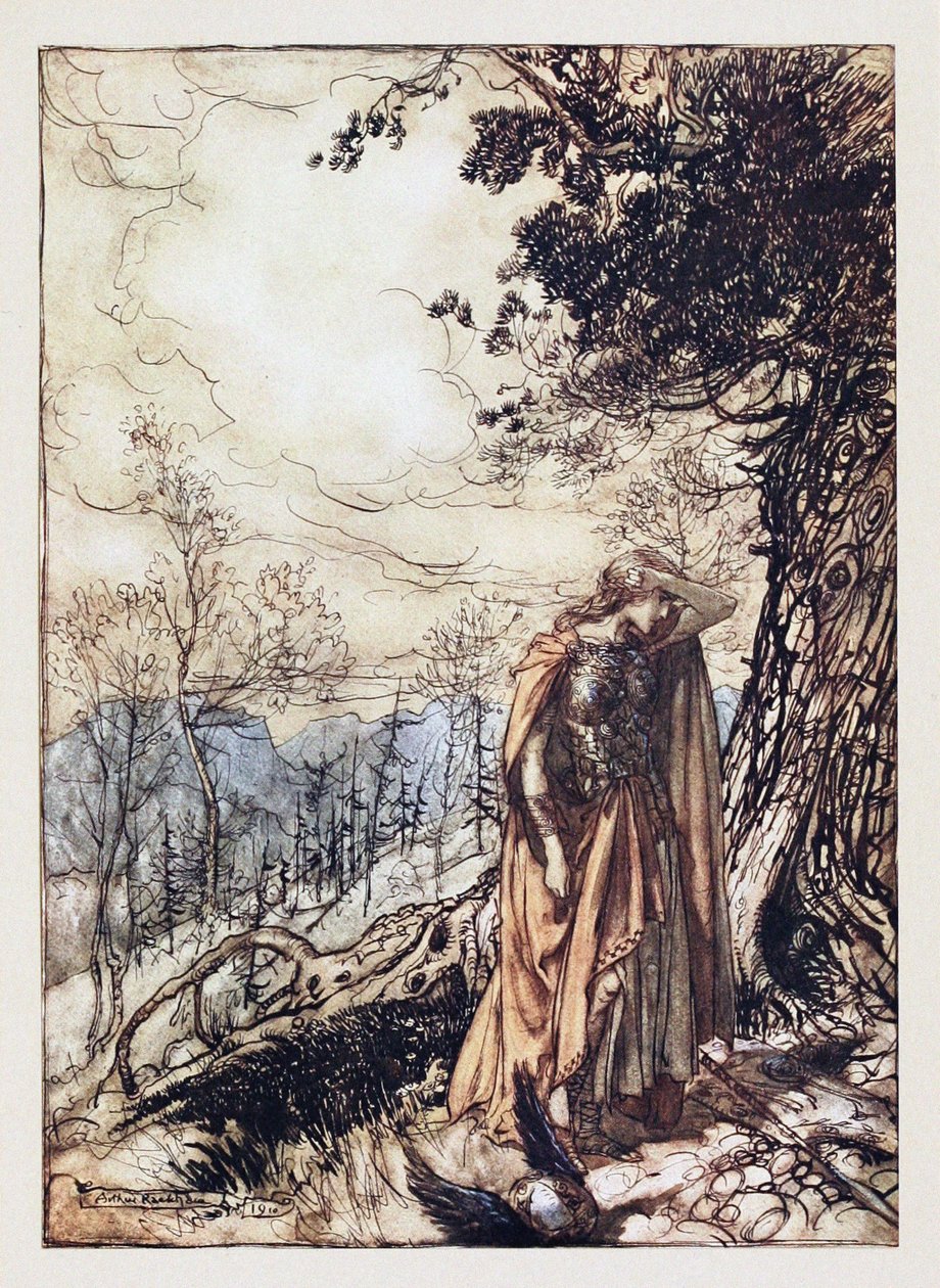 Brunhilda. Ilustracja do Złota Renu i Walkirii autorstwa Richarda Wagnera, 1910 autorstwa Arthur Rackham