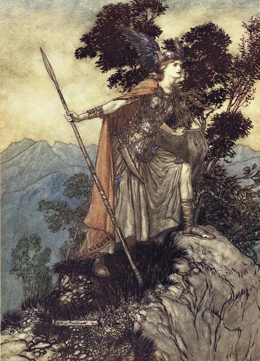 Brunhilda. Ilustracja do Złota Renu i Walkirii autorstwa Richarda Wagnera, 1910 autorstwa Arthur Rackham