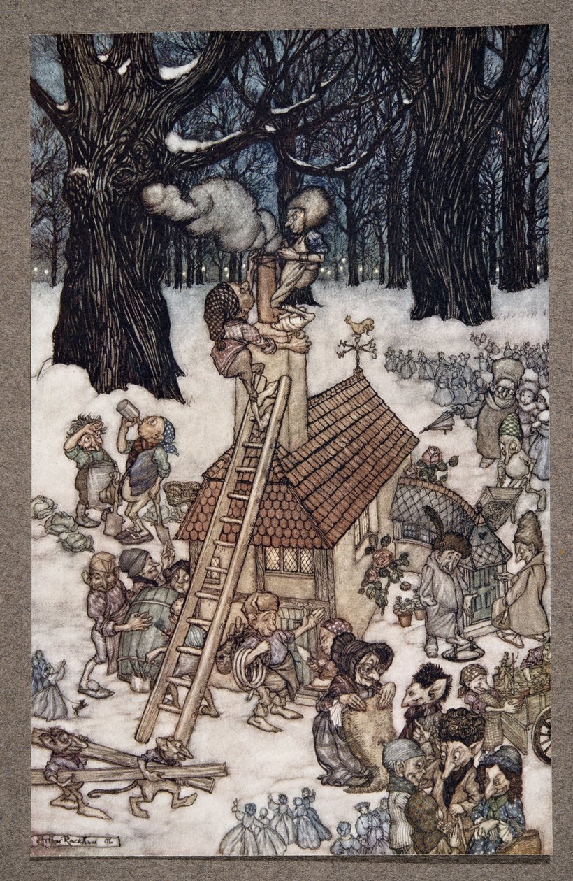 Budowa domu dla Maimie .., od Piotrusia Pana w Kensington Gardens przez JM Barrie (1860 - 1937), wyd. 1906 autorstwa Arthur Rackham