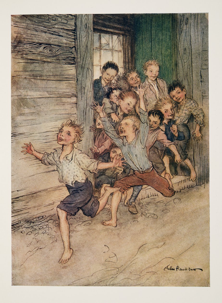 Wybuchający jak legion młodych chochlików, z The Legend of Sleepy Hollow autorstwa Washingtona Irvinga (1783 - 1859), wyd. 1928 autorstwa Arthur Rackham