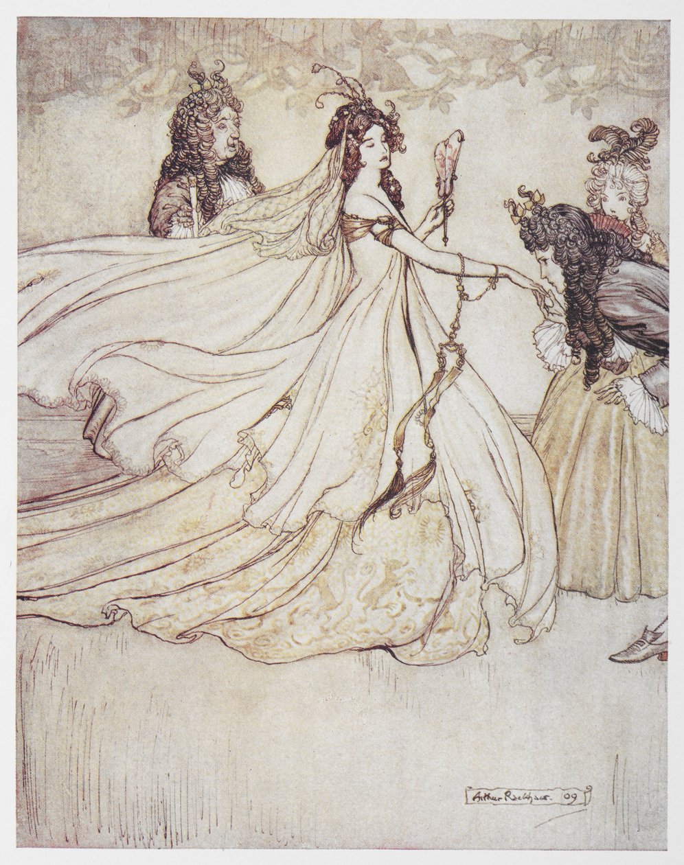 Kopciuszek (Aschenputtel) w sukni balowej. autorstwa Arthur Rackham