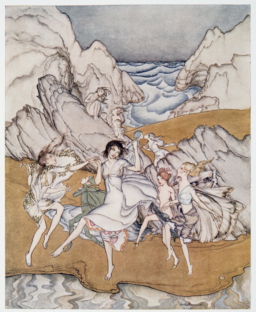 Przyjdź do tych żółtych piasków ilustracji z The Burza Williama Szekspira, pub. 1926 autorstwa Arthur Rackham