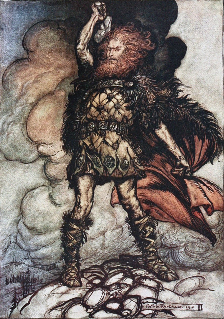 Donner, twój pan, wzywa swoich gospodarzy! Ilustracja do Złota Renu i Walkirii autorstwa Richarda W autorstwa Arthur Rackham