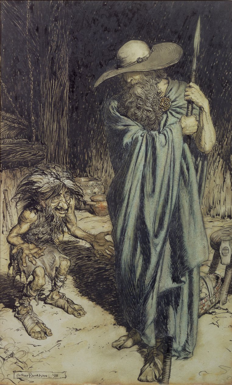 Krasnolud i kobieta, z Wagnera Ring of the Nibelungen, 1911 (toaleta, pióro i atrament) autorstwa Arthur Rackham