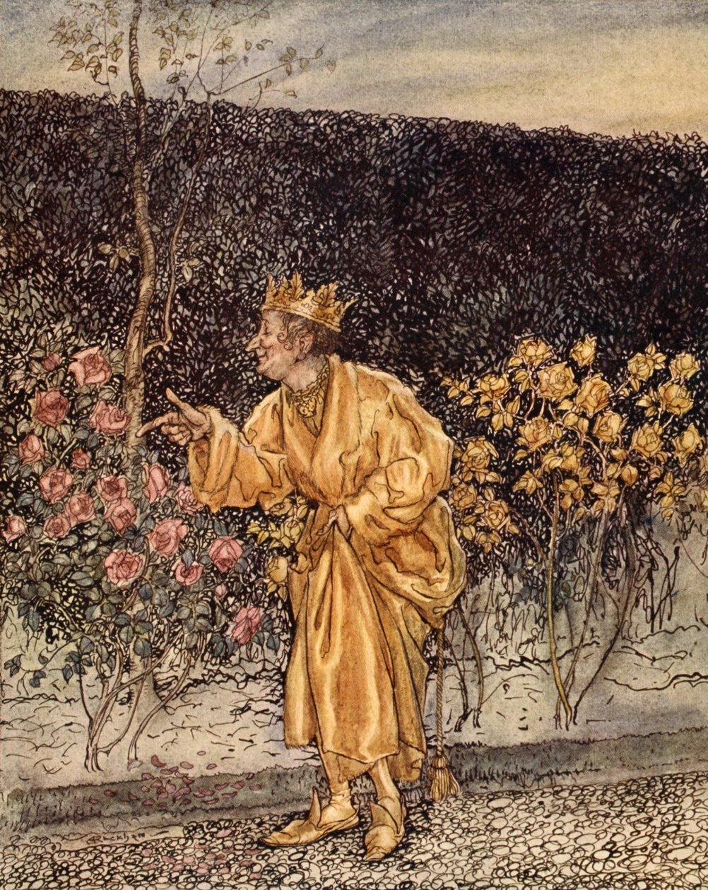 Każdy kwiatek zmienił się na złoty, ilustracja z „Cudownej książki dla dziewcząt i chłopców” Nathaniela Hawthorne