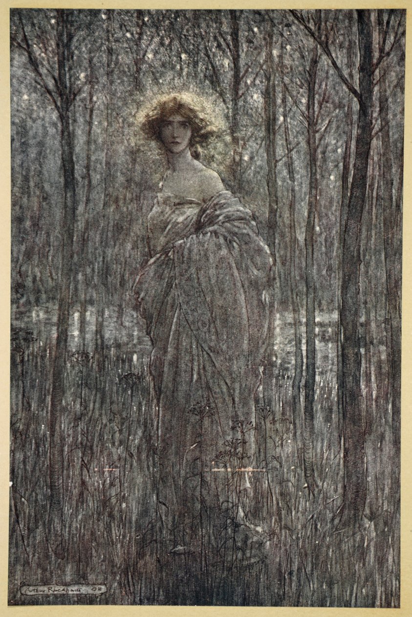 Piękna Helena, która bardziej ożywia noc niż wy wszyscy ogniste i oczy światła, ilustracja z „Snu nocy letniej” Williama Szekspira, 1908 autorstwa Arthur Rackham