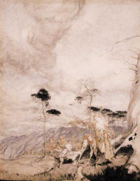 Fairy Egg Vendors (akwarela z piórem i atramentem na papierze) autorstwa Arthur Rackham
