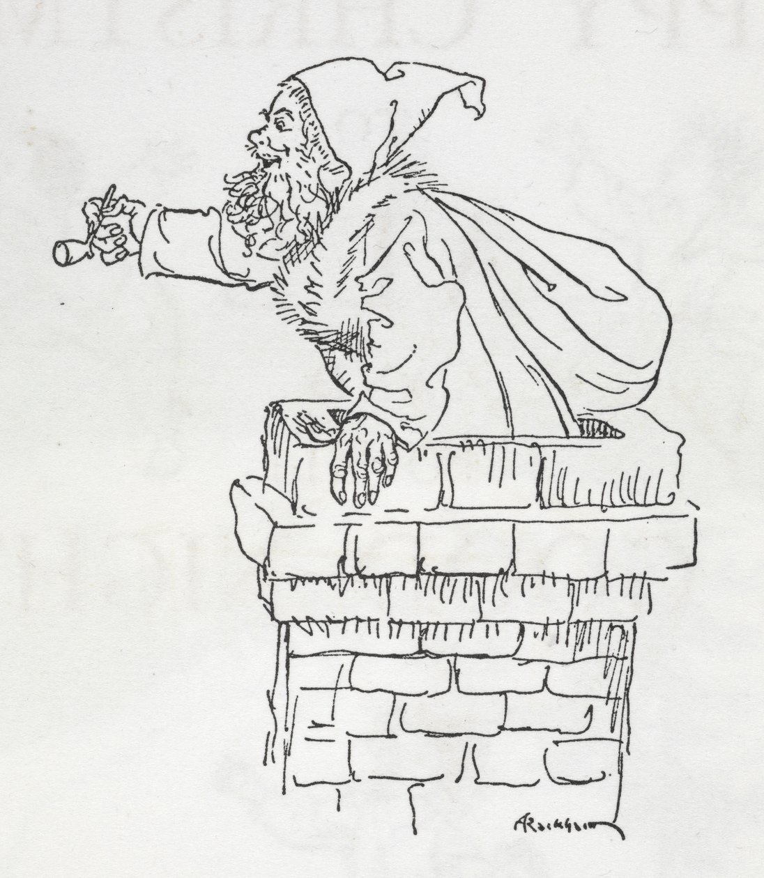 Święty Mikołaj schodzi przez komin autorstwa Arthur Rackham