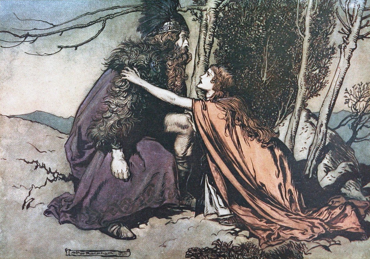 Ojciec! Ojciec! Powiedz mi, co ci dolega Ilustracja do Złota Renu i Walkirii Richarda autorstwa Arthur Rackham