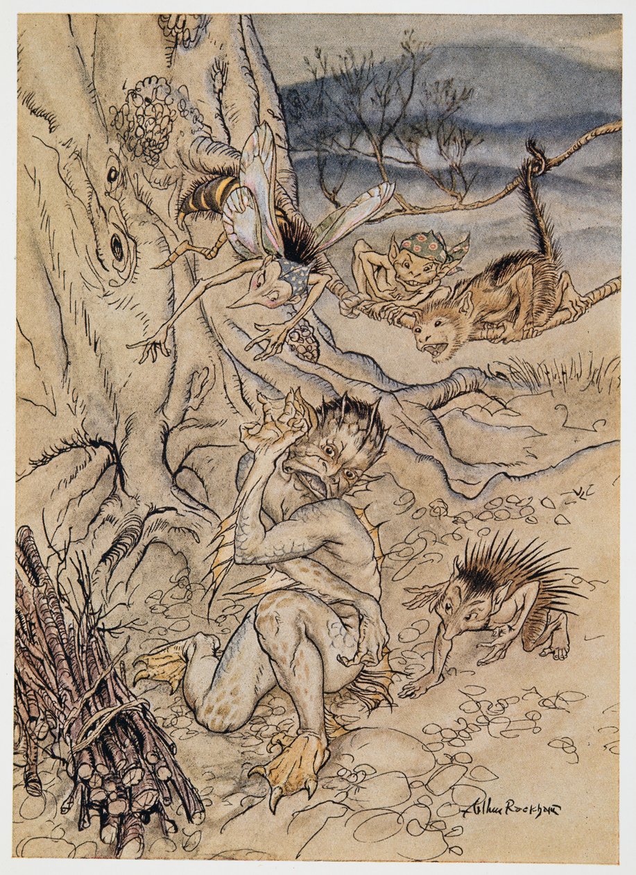 Dla każdego drobiazgu są one ustawione na mnie, ilustracja z William Shakespeares The Tempest, pub. 1926 autorstwa Arthur Rackham