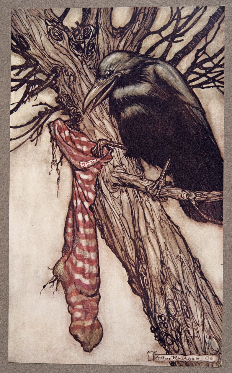 Przez lata spokojnie napełniał swoje pończochy, z Peter Pan in Kensington Gardens J M Barrie (1860 - 1937), pub. 1906 autorstwa Arthur Rackham