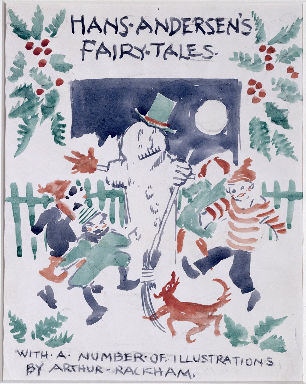 Szkic przedniej okładki dla Hans Andersens Fairy Tales (wc na papierze) autorstwa Arthur Rackham