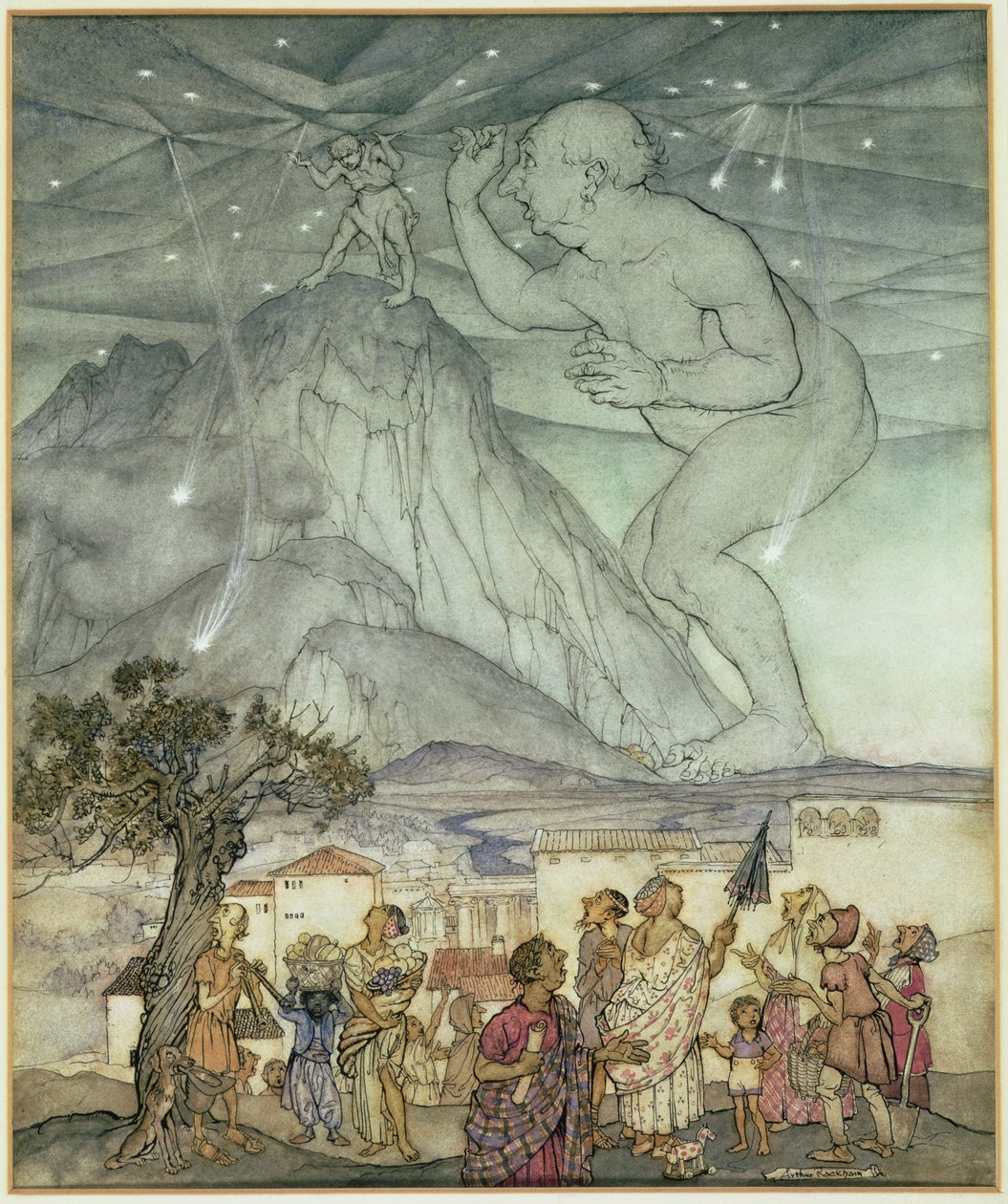 Herkules podpierający niebo w miejscu Atlasa autorstwa Arthur Rackham
