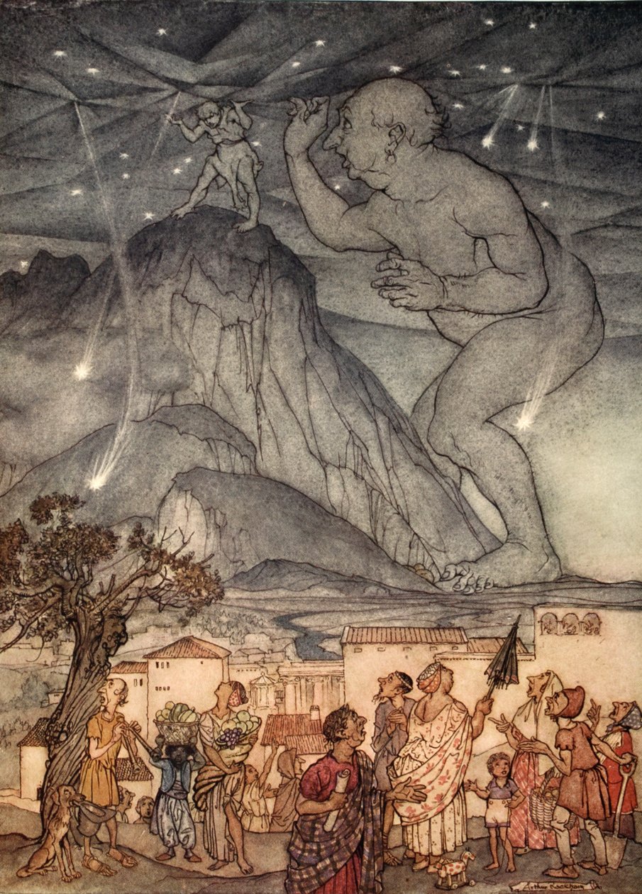Herkules wzruszył ramionami, ilustracja z „Cudownej książki dla dziewcząt i chłopców” Nathaniela Hawthorne