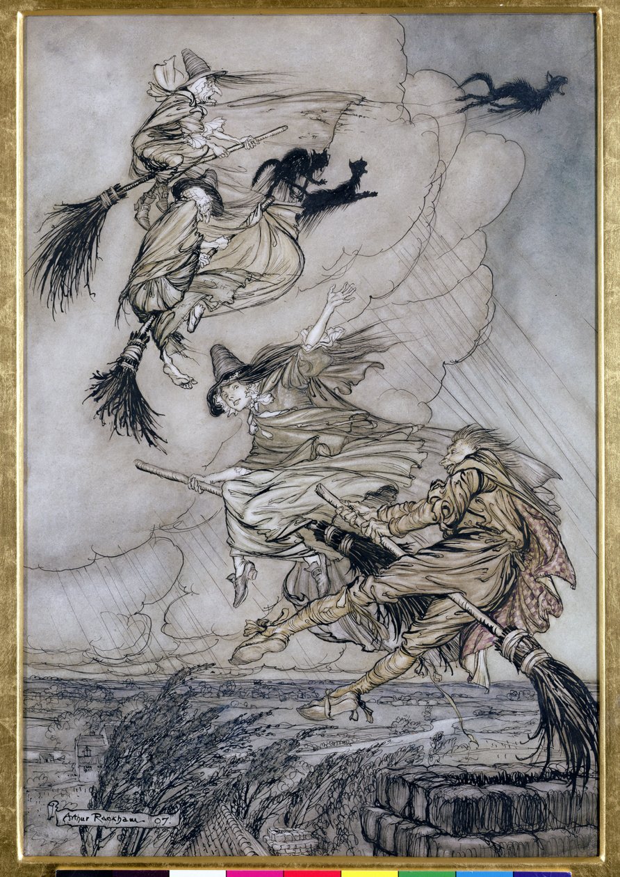 Hej! W górę komina dziewczyno! Hej After you!, ilustracja w The Ingoldsby Legends of Mirth and Marvels, 1907 (pióro i atrament z toaletą na papierze) autorstwa Arthur Rackham