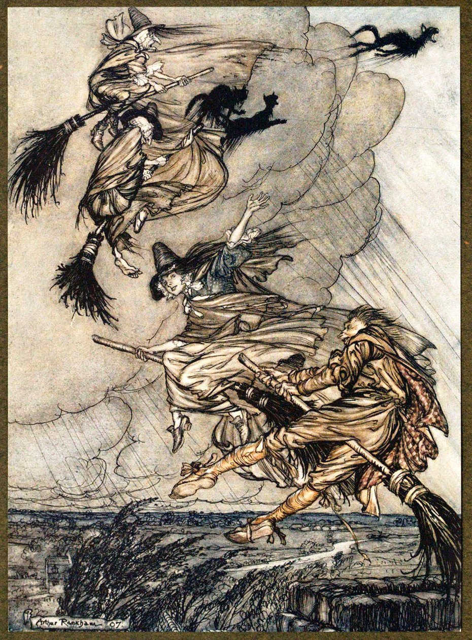 Hej! W górę komina, dziewczyno! Hej, po tobie!, z The Ingoldsby Legends, wyd. 1907. autorstwa Arthur Rackham