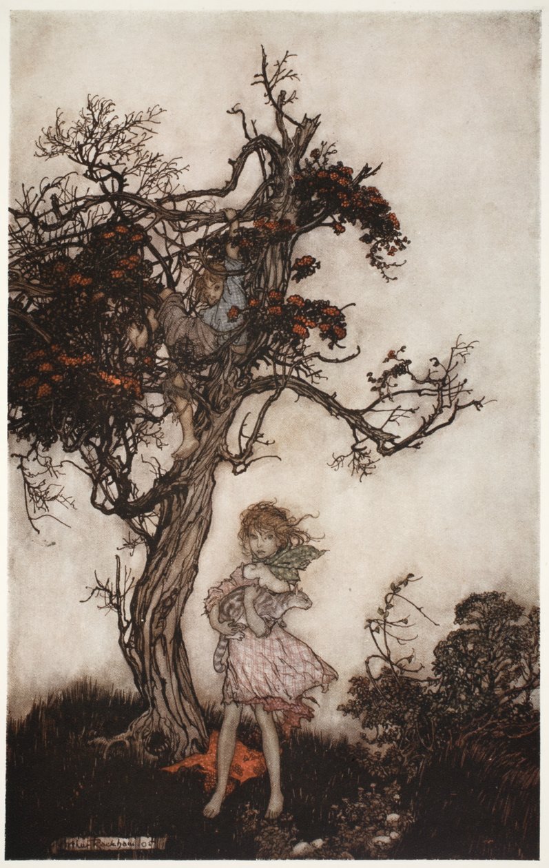 Jego dzieci były tak obdarte i dzikie, jakby nie należały do nikogo. z pubu Rip Van Winkle by Washington Irving. 1910 autorstwa Arthur Rackham